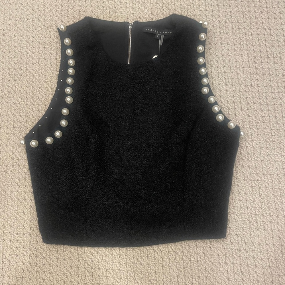NWT Endless Rose Black Pearl Embellished Crop Tank